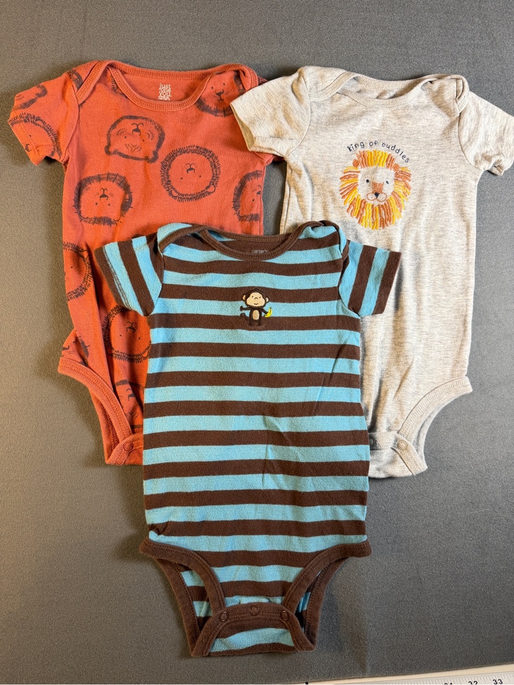 Carter's Brown & Blue Striped Monkey One-Piece Bodysuit Trio